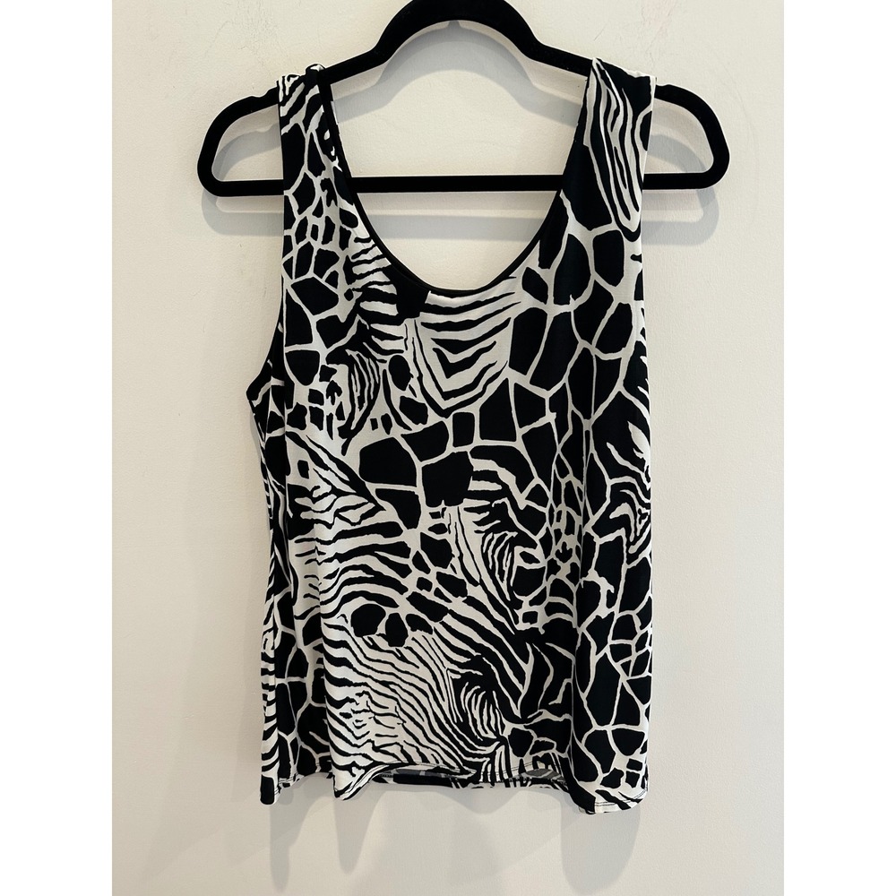 Boutique Essentials Womens XL Tank Top Black White Animal Print Giraffe USA